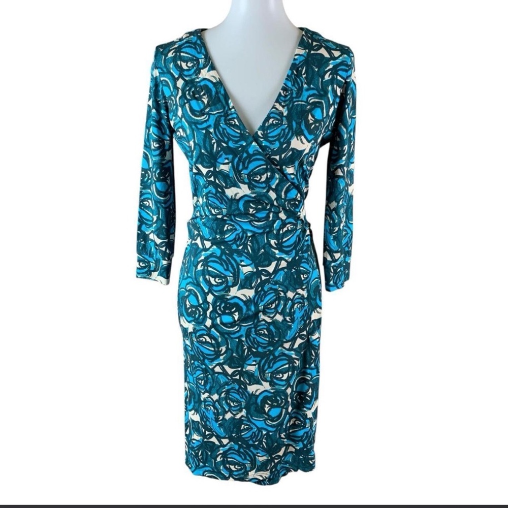 Felicity & coco abstract floral print faux wrap midi dress v neck small